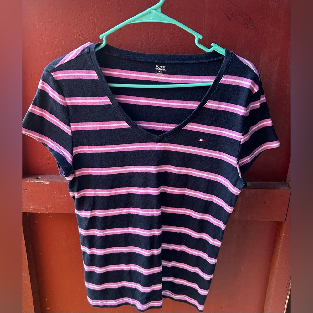 Tommy Hilfiger Women's dark blue and Pink Striped Tee